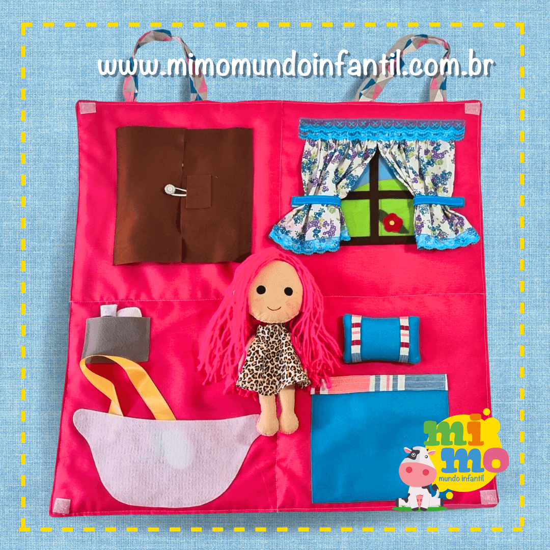 Maleta de tecido Brincando de 2 Bonecas (acompanha 2 bonecas, 4 vestidos e 2 roupões) - Mimo Mundo Infantil